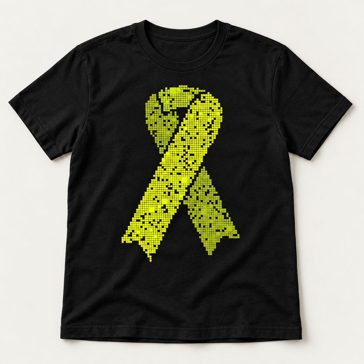Black T-shirt with the acid-yellow Cyber Ribbon on the chest